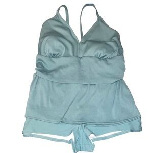 Aqua Couture sz 3X Curvy Ocean green 2 pc ribbed V-neck layered tankini w shorts
